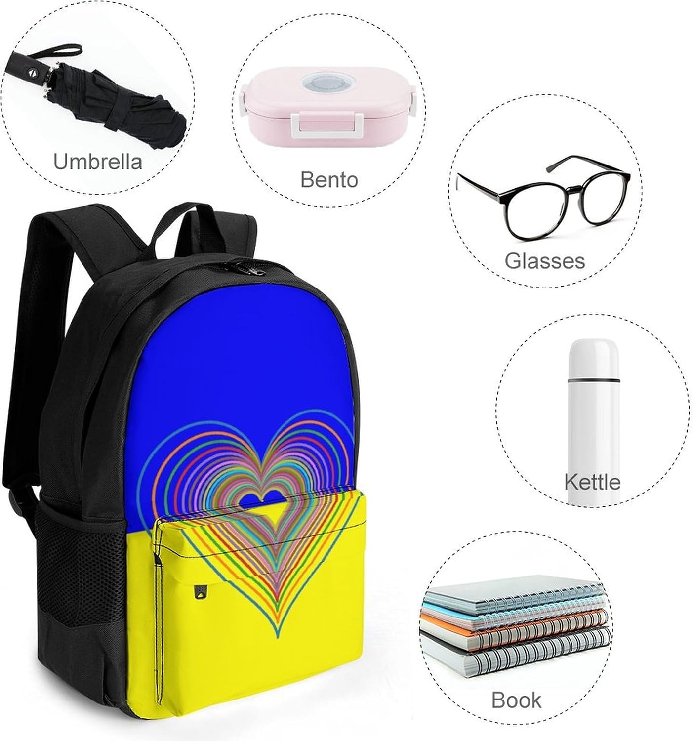 Ukraine Rainbow Heart Flag Backpack Lightweight Backpacks Work Bag
