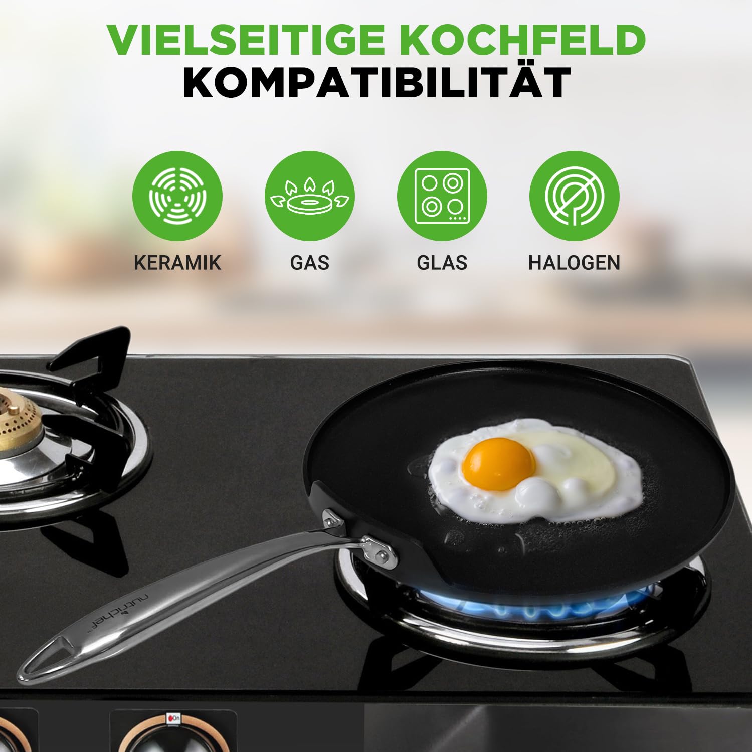 NutriChef Crepe Pfanne 30 cm Induktion Antihaft – Pfannkuchenpfanne Flach Aluminium für Pancake Crepes Palatschinken Spiegelei PFOA Frei Leicht Reinigung, Alle Herdarten