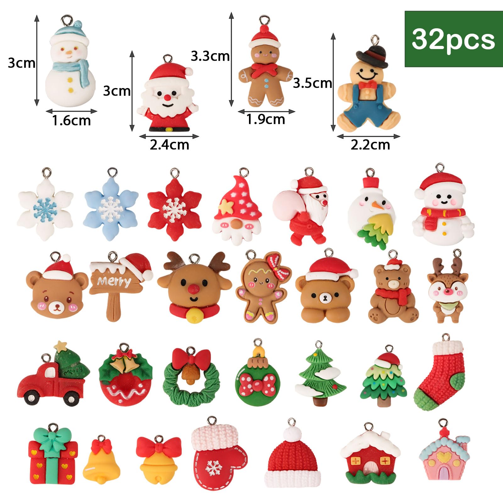 32pcs Mini Colgantes Resina Navidad Pequeños Figuras Navideñas para Manualidades Bricolaje Colgantes de Árbol Navidad Adornos Navideños en Miniatura