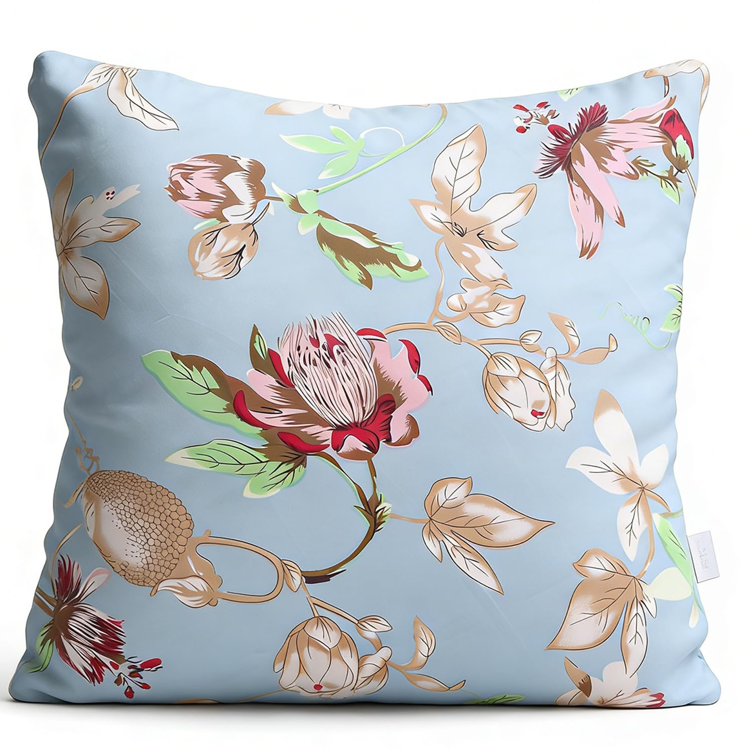Summer Blue Floral Throw Pillow Case 18x18 Inch - Colorful Flowers Decoration Pillow Cover Vintage Wildflowers Pillows Cover Outdoor Farmhouse Plant