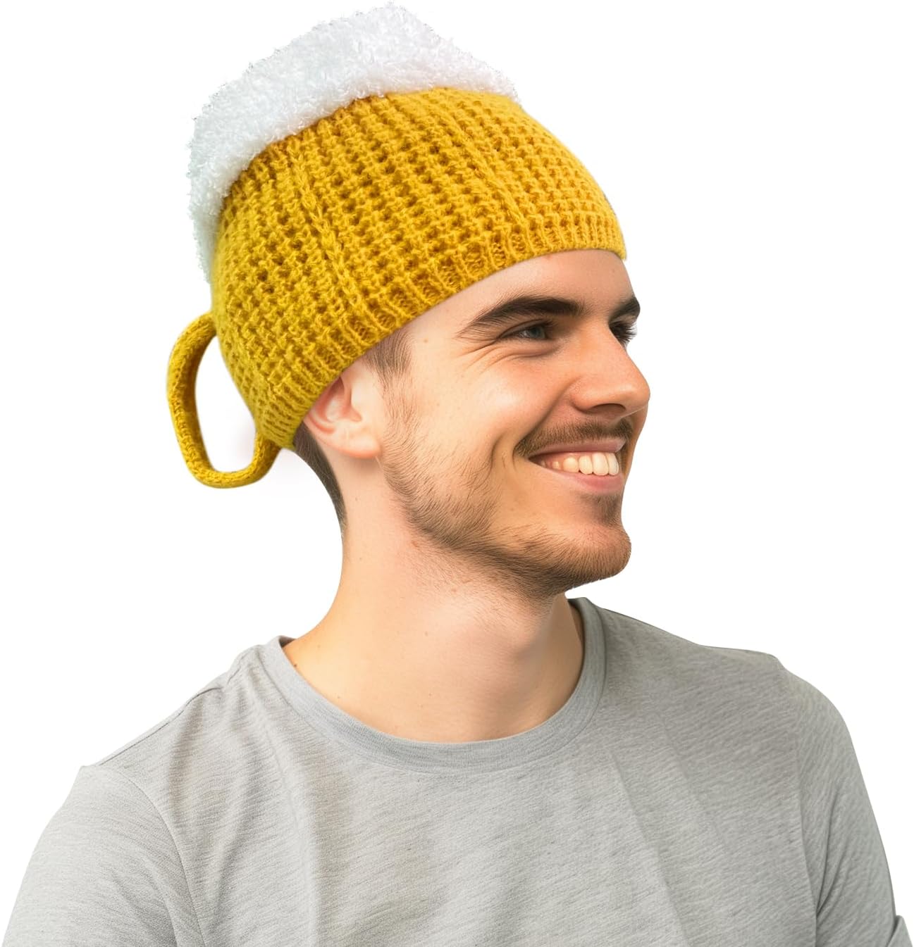 Beer Hat, Knit Funny Hat for Men and Women, Novelty Gifts for Beer Lovers Cute Birthday Christmas Halloween White Elephant Gifts for Adults