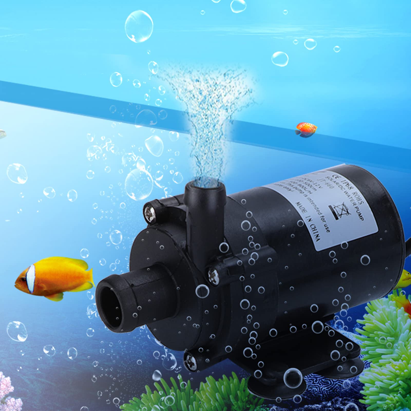 Bomba de agua sin escobillas de 12V para fuente de estanque pequeña, acuarios y jardines