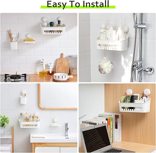 Miniatura 7 de Uten Estante de ducha con ventosa para baño, cesta de ducha 3 en 1, soporte para cepillo de dientes, soporte para cepillo de dientes, estante