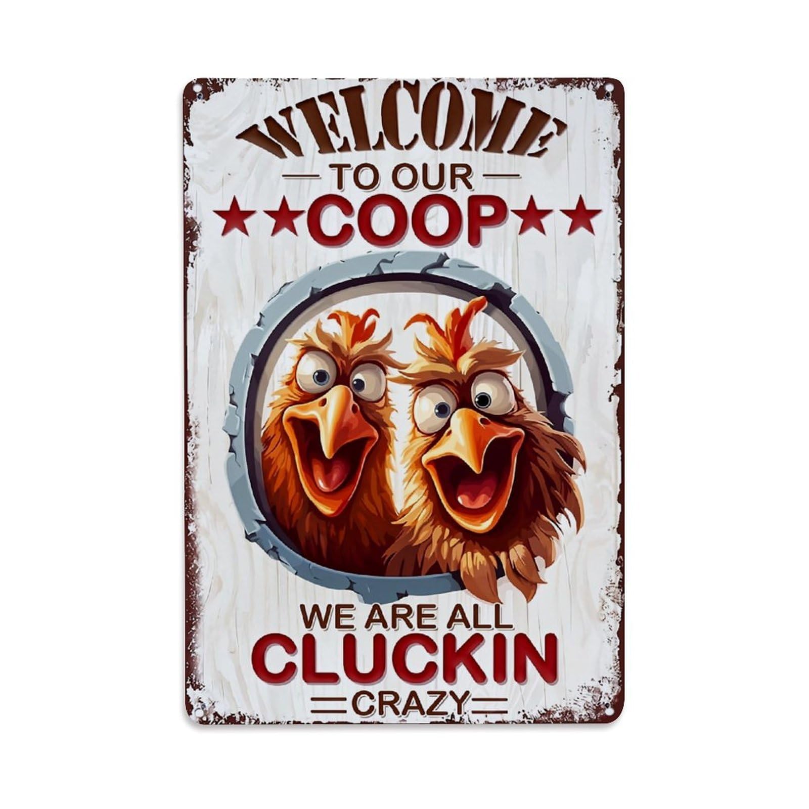 Jdyaojiesheng Vintage Welcome To Our Coop We Are All Cluckin Crazy Tin Sign Retro Metal Wall Decor Metal Poster, Home Bar Garage Farmhouse Cafe Wall Art Decoration 8X12inches