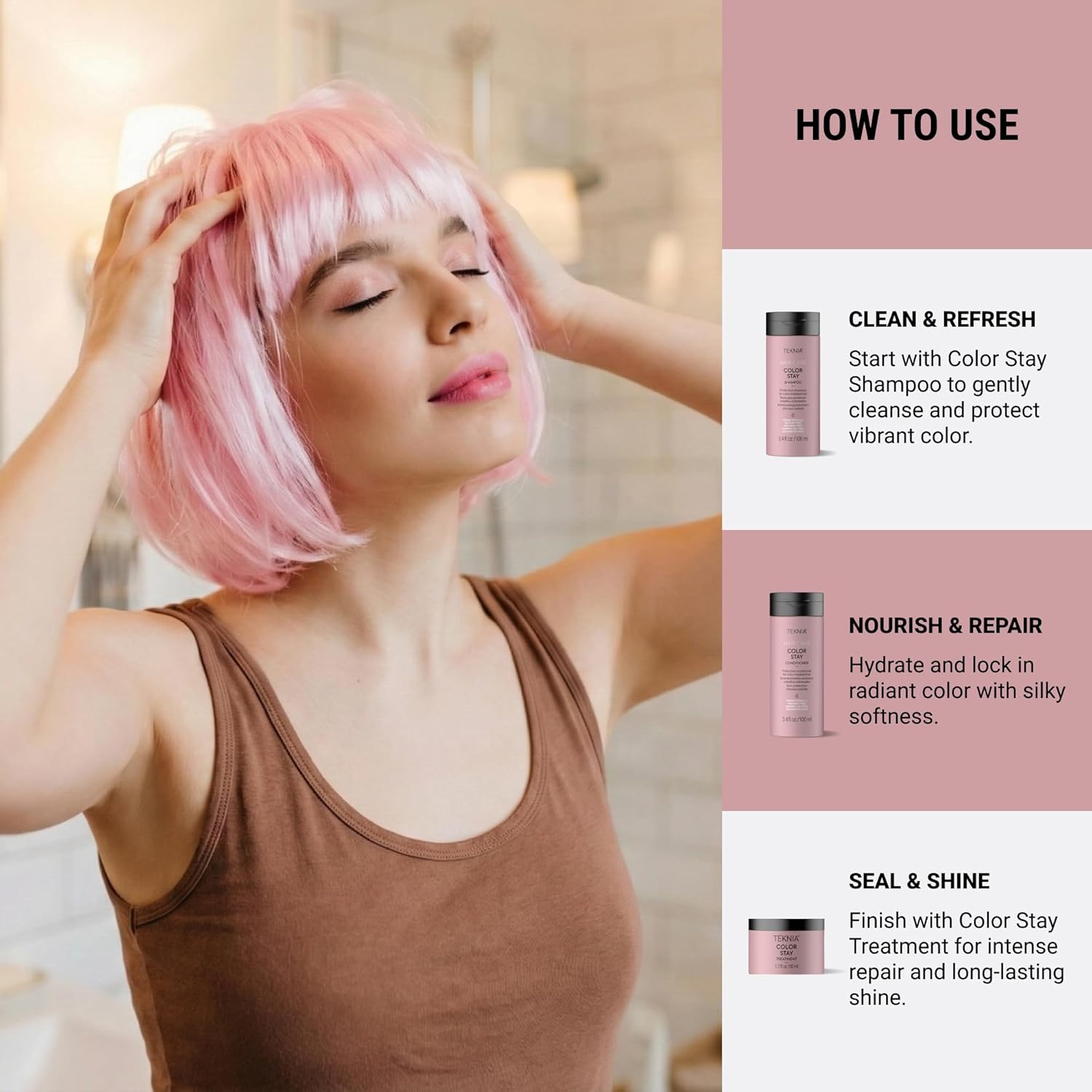 Lakmé Teknia Color Stay Travel Pack - 3.4 oz sizes of Color Stay Shampoo, Conditioner & Treatment - Image 8