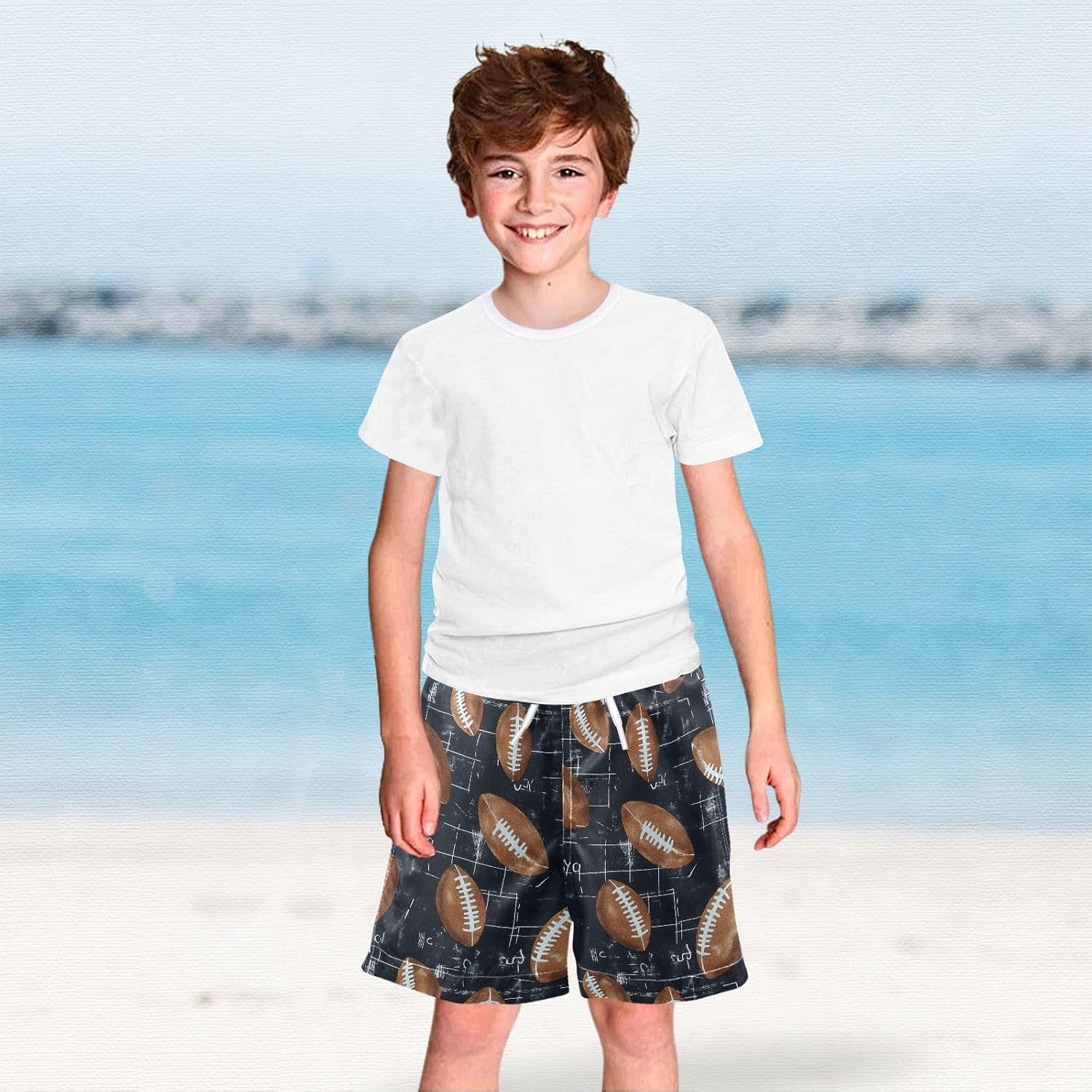 senya Boys Swim Trunks, Football Tile Beach Board Shorts Swim Shorts
