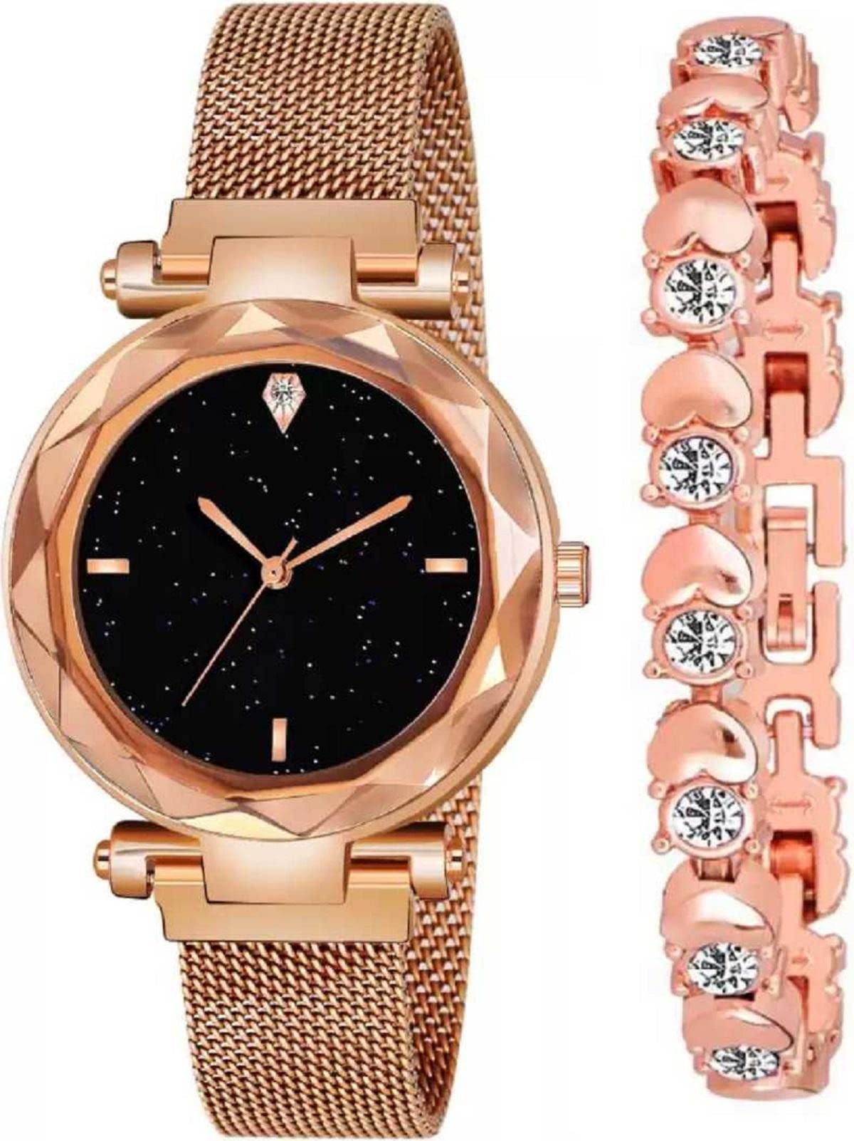 DKEROAD Analog Stainless Steel Rose Gold-Gold Strap Watch for Girls | Casual-Party-Wedding | - Model284 (B0BGRVFS4M) Amazon Price History, Amazon Price Tracker