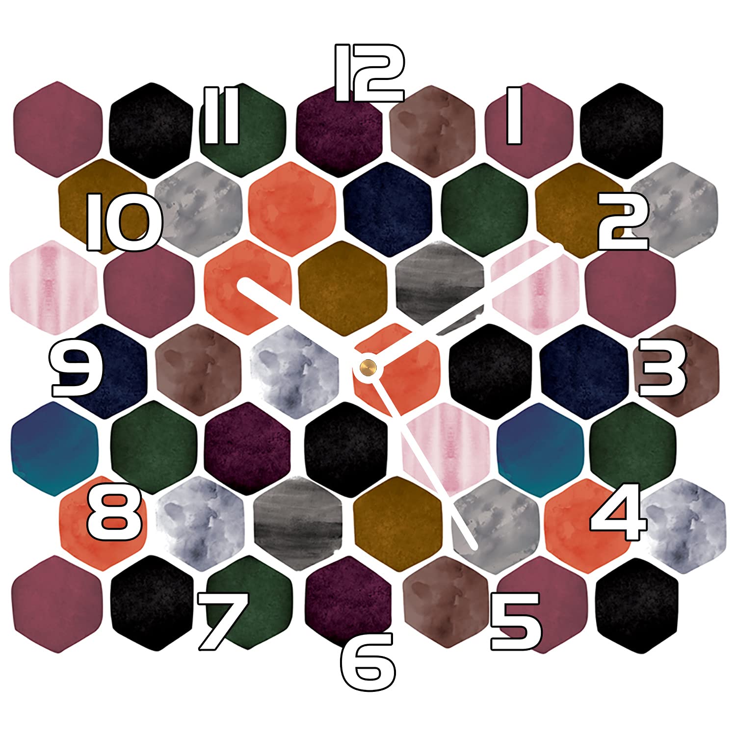 Horloge en verre de sécurité 30x30 cm à impression moderne hexagone Coloray