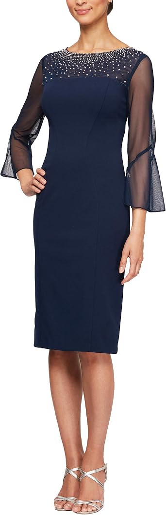 Alex Evenings Womens Short Shift Dress with Embellished Illusion Detail