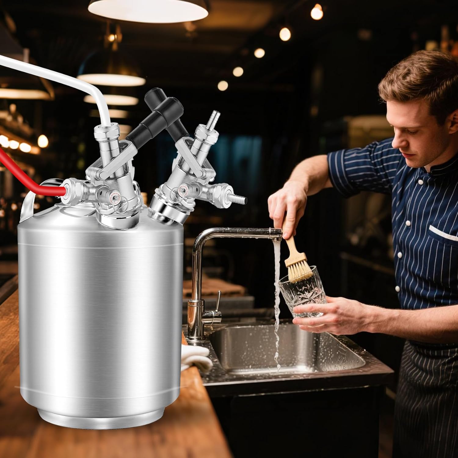 2.5 Gallon Kegerator Cleaning Kit with Two 2D Couplers, Stainless Steel Beer Line Cleaning Kit, Keg Cleaning Kit, Beer Line Cleaner, 10l Keg Line Cleaning Kit for Beer Lines Cleanings