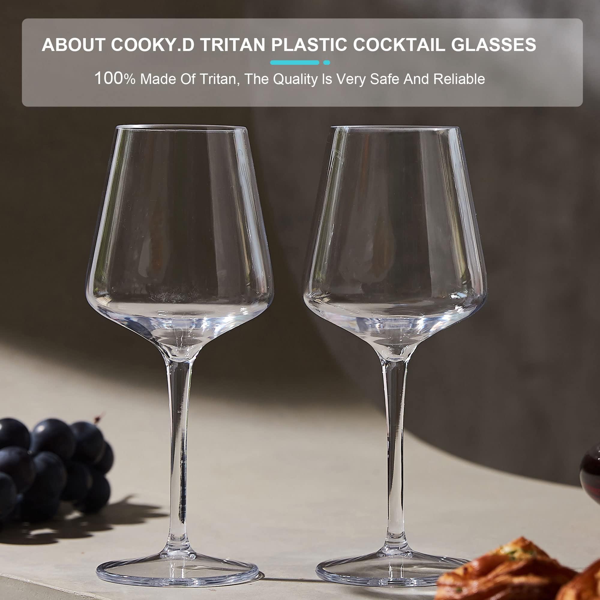 Bicchieri Da Vino In Plastica Tritan COOKY.D - Set Da 4 Infrangibili, Gambo Lungo, Lavabili In Lavastoviglie - Foto 4