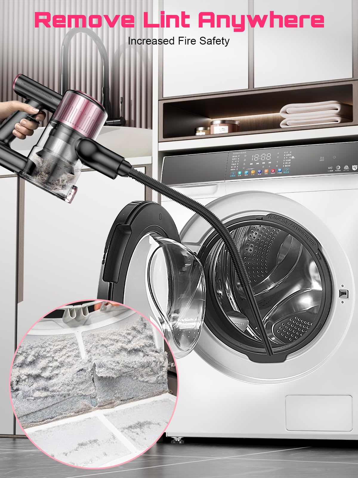 Cordless Vacuum Cleaner, 10 in 1 Stick Vacuum with Powerful Suction, Hose, Green LED Light, Anti-Tangle Brush, Lightweight Rechargeable Vacuum Cleaner for Home, Hardwood Floors, Carpets, Pet Hair,Pink