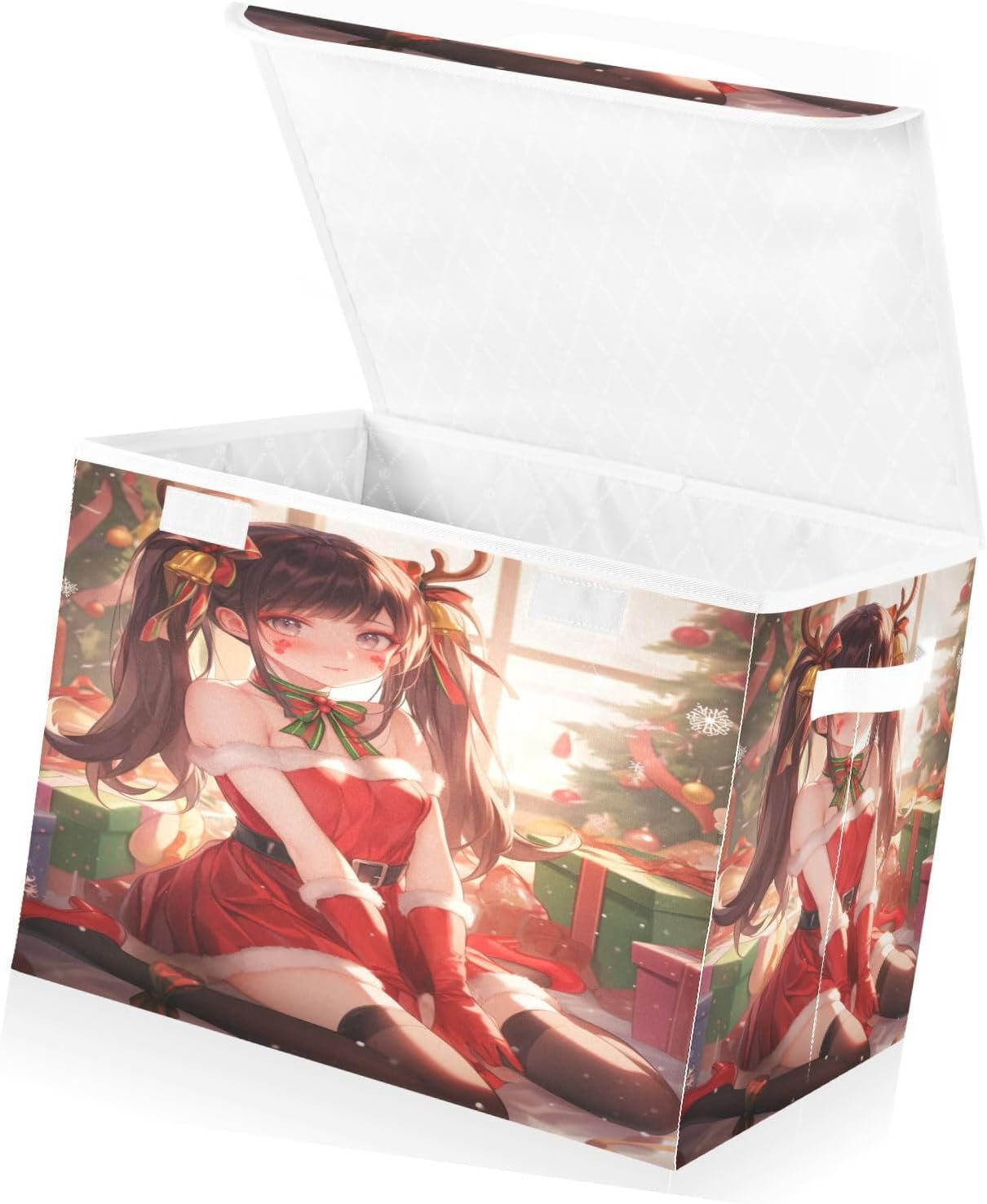 GuoChe Foldable Storage Bins with Lid Storage Baskets, Christmas Anime Beauty, Large Home Studyroom Fabric Storage Bin Office