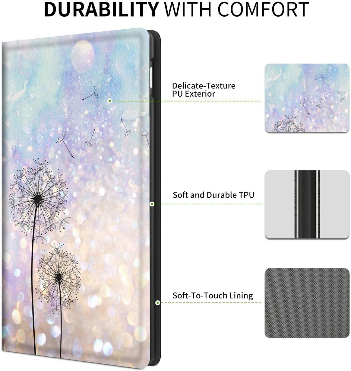 Case for All Amazon Kindle Fire 7 Tablet (9th/7th/5th Generation, 2019/2017/2015 Version), Multi-Angle Anti Slide Folio Stand Smart Cover for Amazon Kindle Fire 7 inch- Dandelion Floral