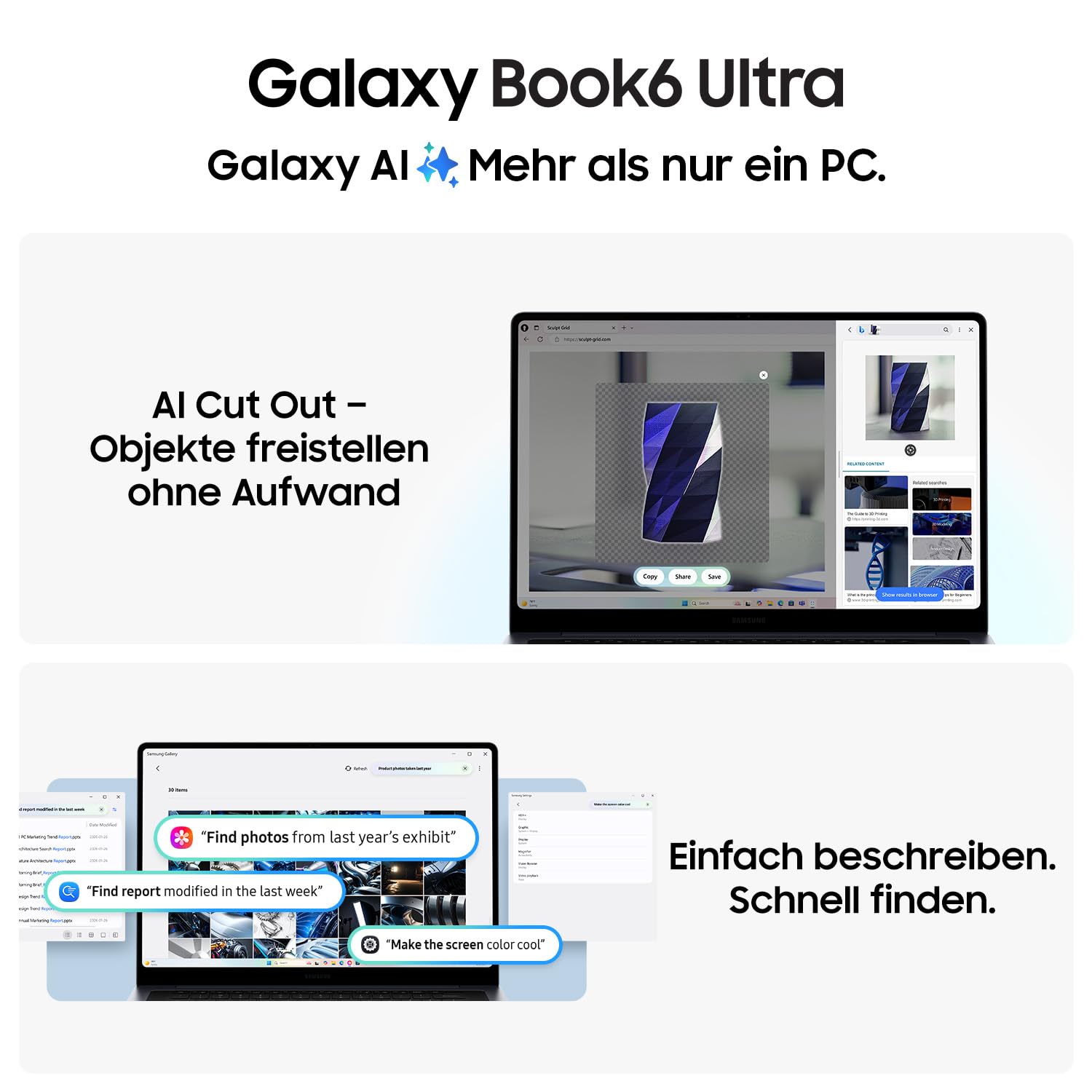 Samsung Galaxy Book6 Ultra 16 Zoll – AI Laptop mit Intel Core 7 Prozessor, 32 GB RAM, 512 GB SSD, NVIDIA RTX 5060, Touchscreen Display, Gray, 3 Jahre Herstellergarantie [Exklusiv bei Amazon]