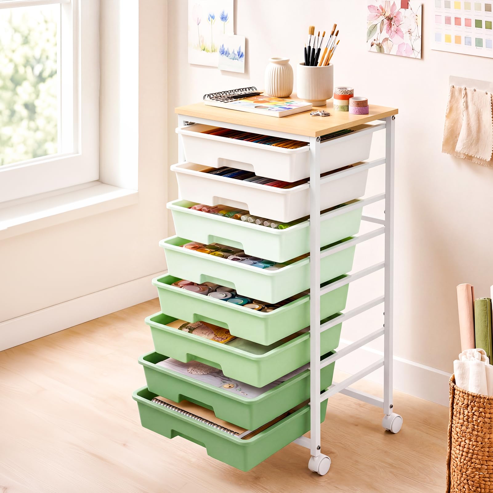 LEHOM Rolling Storage Cart with 8 Drawers