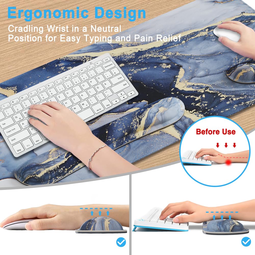 Tapis Ergonomique Clavier Tapis De Souris Ergonomique Avec Support De Poignet Avec Base Antidérapante En Polyuréthane, Tapis De Souris Clavier Ergonomique