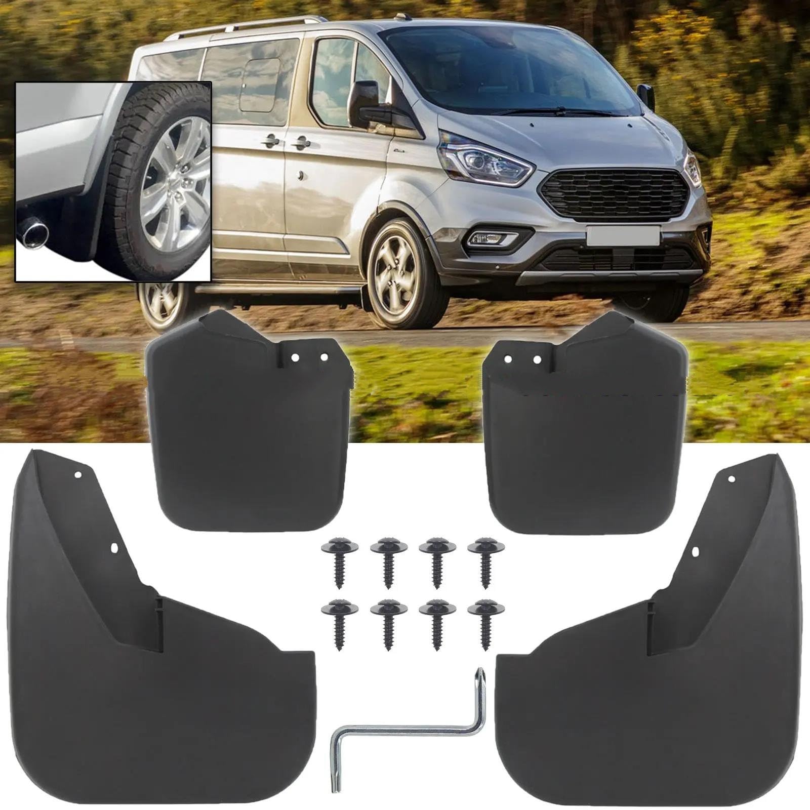Auto Schlammklappen Für Ford Für Custom Für Transit Für Tourneo 2012-2023 Schmutzfänger Spritzschutz Kotflügel(4Pcs-With Tow Strap)