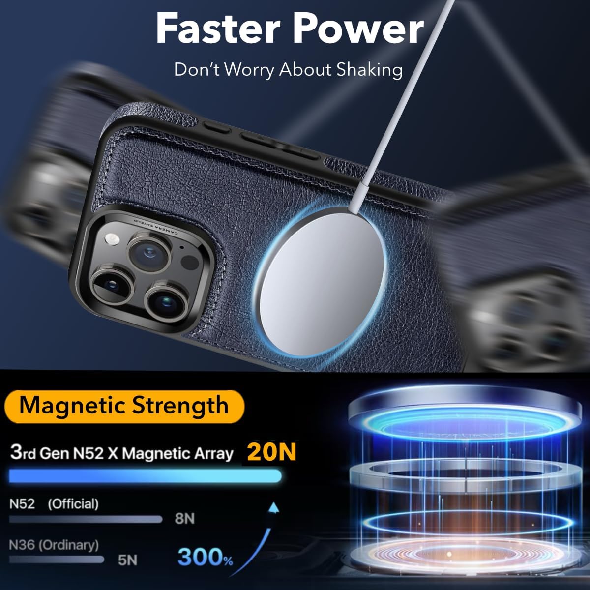 for iPhone 16 Pro Max Leather Case, Built-in Invisible Alloy Stand, Compatible with MagSafe Accessories,【Upgraded】 Strong Magnetic, Kickstand Phone Cover 2024 6.9 Inch (Blue) - Image 3