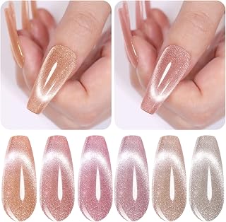 Vishine Holographic Glitter Cat Eye Gel Polish UV LED Soak Off Nail Polish Home DIY Manicure Nail Salon Varnish Set of 6 Colors with Free Magnet 8ml