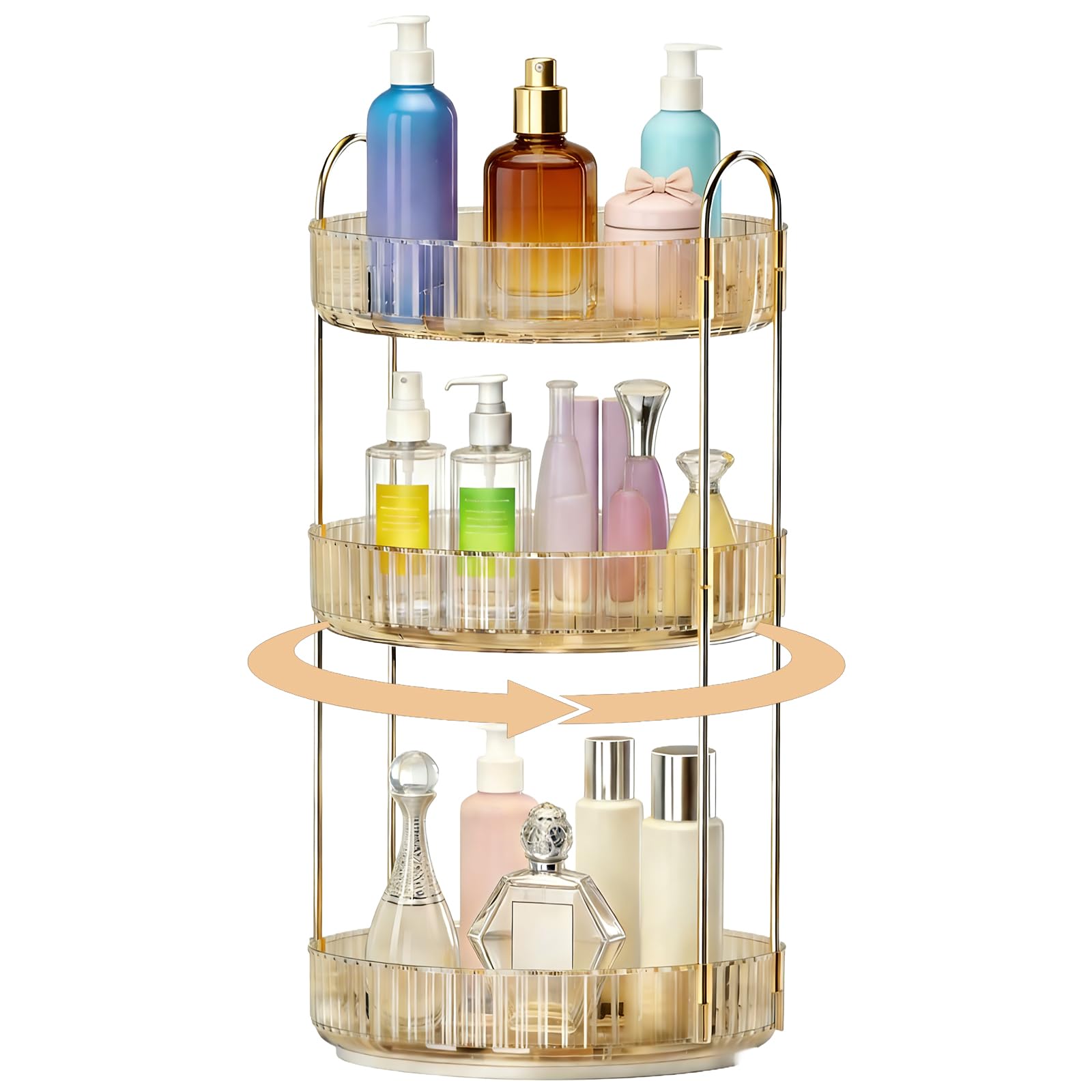 MEETOZ 360 Rotating Makeup Organiser,3-Tier High-Capacity Skincare Organiser,Multi-Function Make Up Storage,for Perfume, Jewelery, Brush, Vanity Desk, Dresser, Bedroom, Bathroom