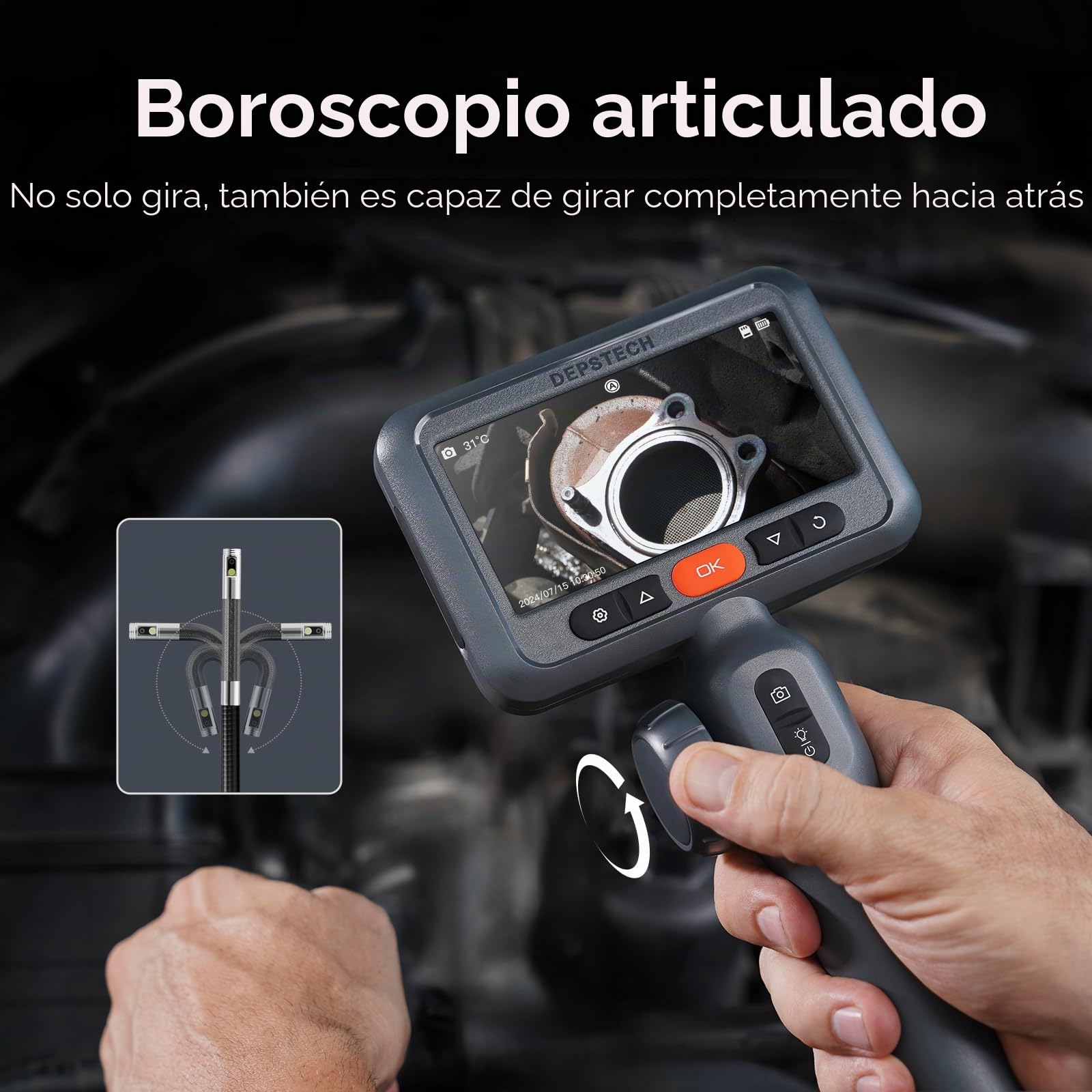 DEPSTECH Boroscopio articulado de 10 pies, cámara endoscópica de doble lente con luz