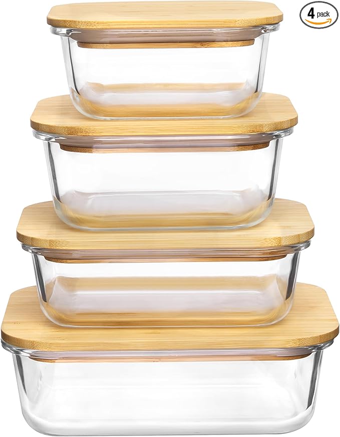 Vtopmart Glass Food Storage Containers with Bamboo Lids