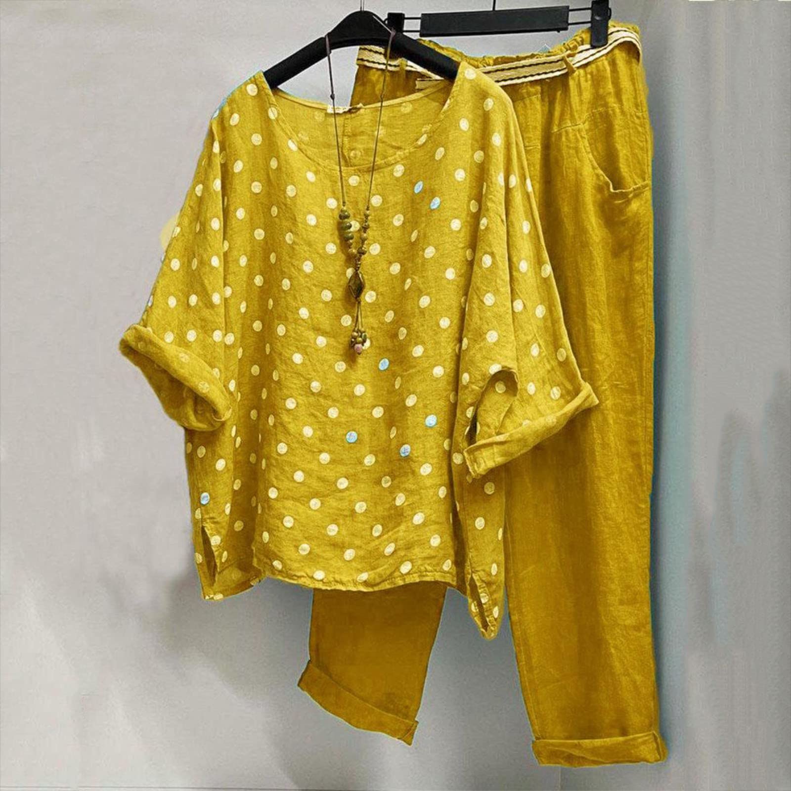 Overall Damen Sommer Baumwolle Und Leinen Anzug Casual Hemd Und Hose Hohe Taille Overalls Plus Size Sets Bequeme Kleidung Gymnastikanzug Für Frauen Sommer Für Strand Urlaub