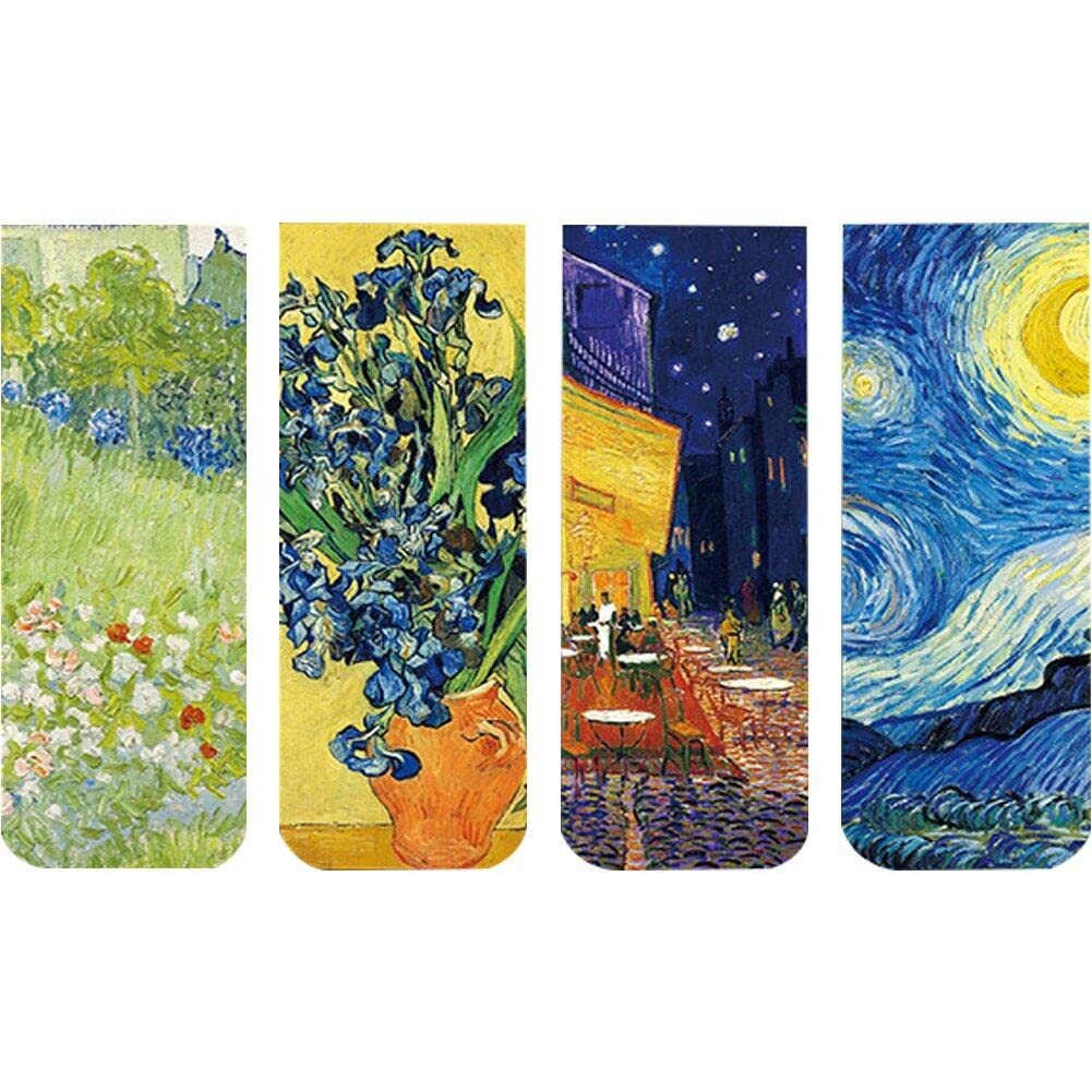 Sanfly Magnetic Bookmarks 4pcs/set World Famous Paintings Magnet Retro Van Gogh Starry Sky Book for Students