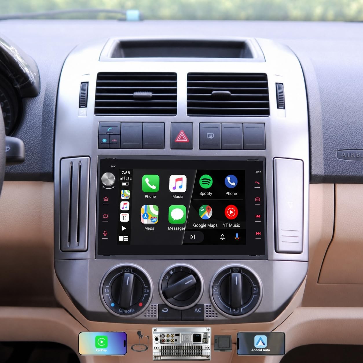 Autoradio Écran CarPlay sans Fil pour VW Golf 4 Polo 3/4 Passat B5 DSP RDS