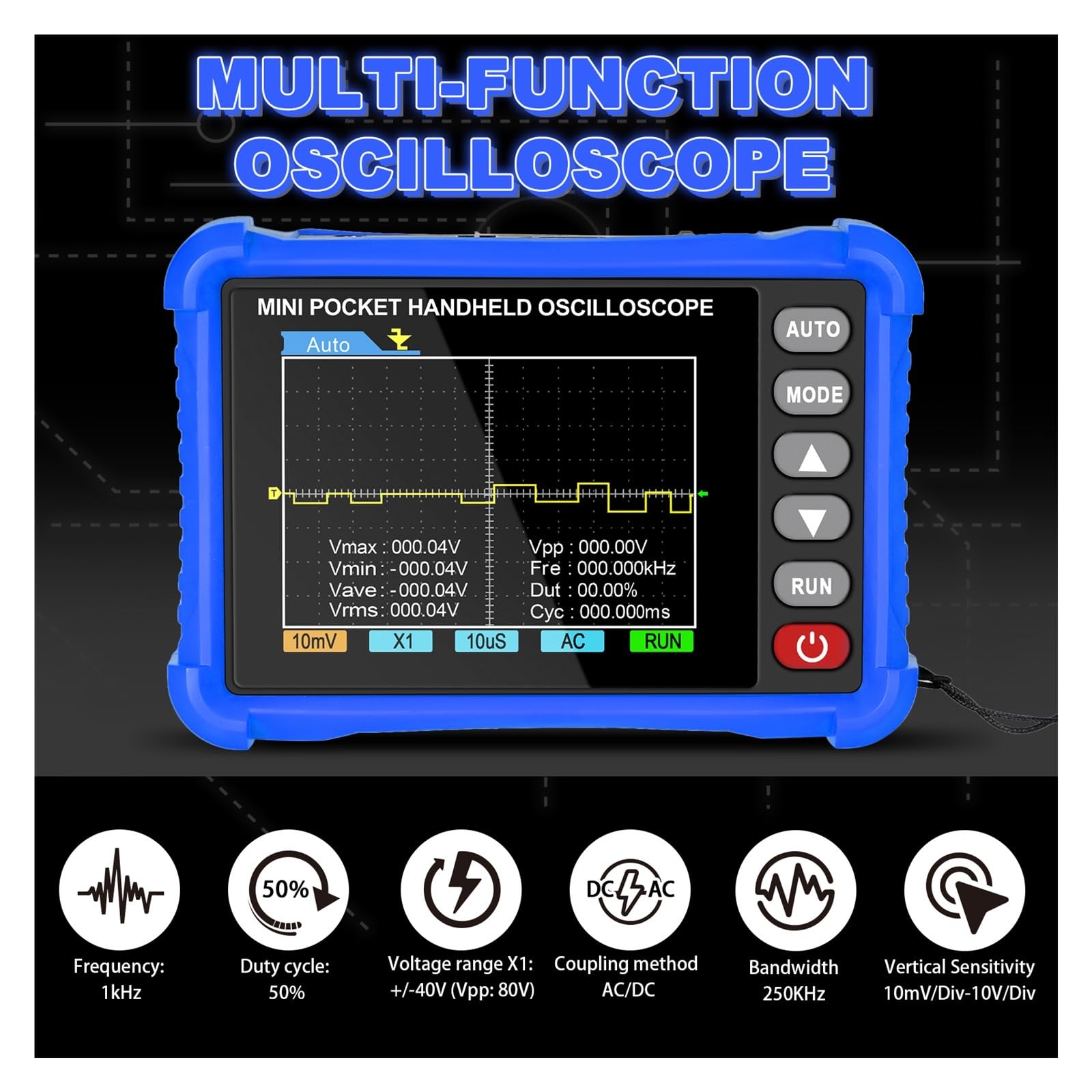 Osciloscopio Digital Mini osciloscopio portátil de 250 K, Ancho Banda kHz y probador Forma Onda 2,5 MS/s(Beige)