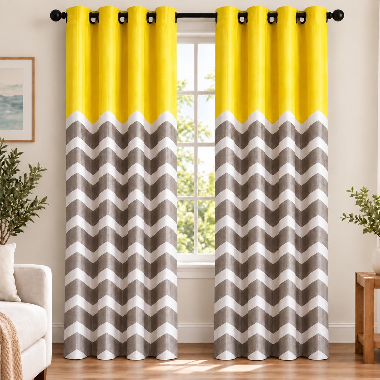 Amazon Brand - Solimo Polyester 75% Blackout Striped Print Window Curtains | 75% Room Darkening | 5 Feet | Set of 2 | Striped Print Design | for Living Room, Kids Room & Bedroom | Color - Yellow