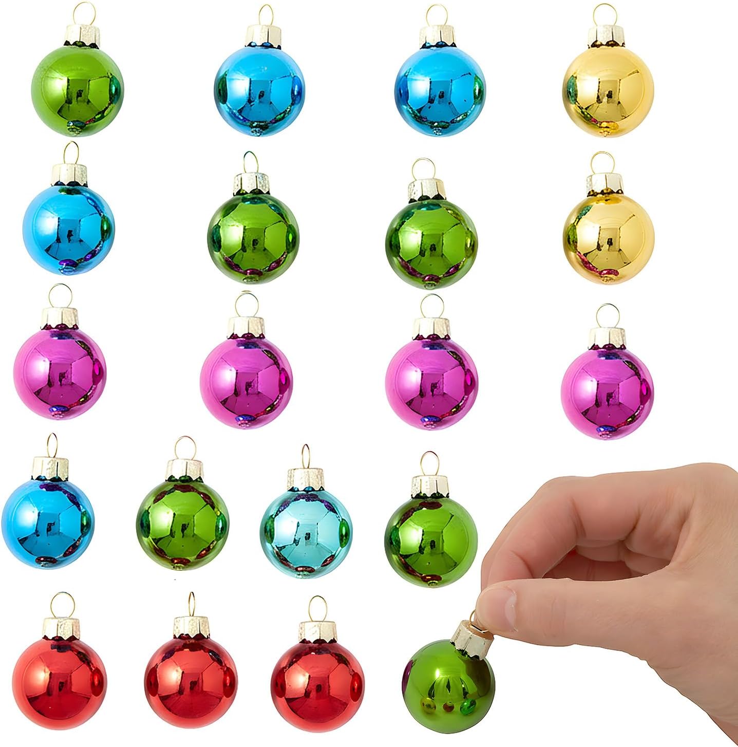 Mini Colored Glass Christmas Ornaments, 20 Pieces