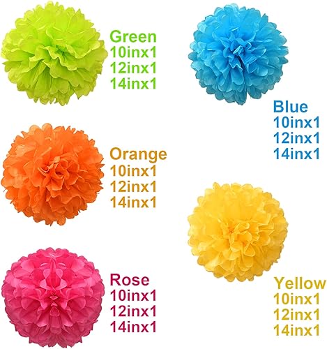 Miniatura 2 de Decoración de fiesta de papel con pompones, 15 piezas de 10, 12, 14 pulgadas, para bodas, cumpleaños, despedida de soltera, despedida de soltera,