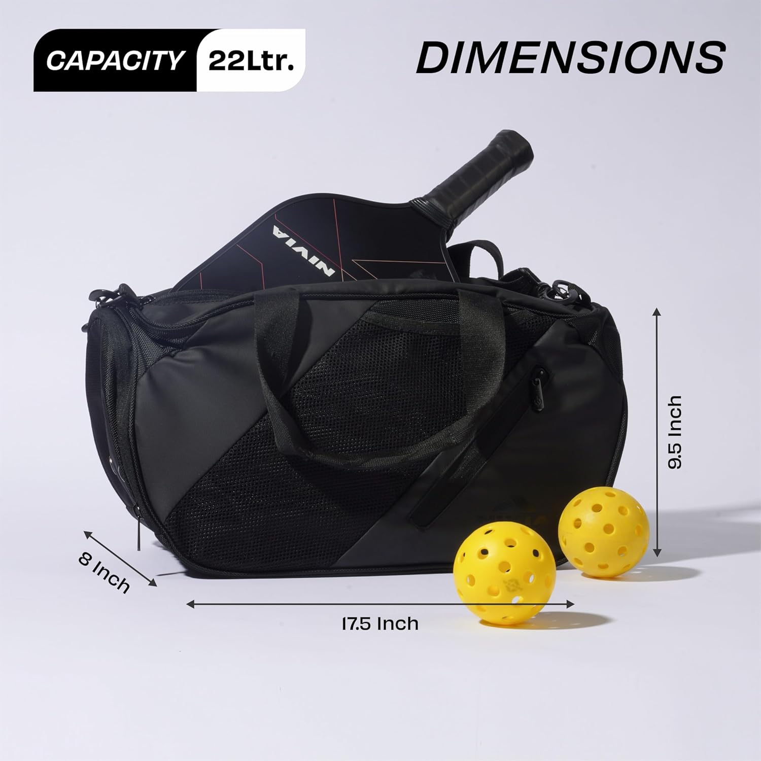 NIVIA Hit 2.0 Gym Bag for Men & Women Durable, 22L Travel Duffle Bag with Spacious Main Compartment, Separate Shoe Pocket, Water-Resistant Duffle Bag for Gym, Sports, Workout & Travel Organizer, Black
