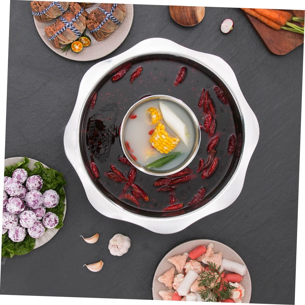 Cabilock Stainless Steel Double Flavor Hot Pot Divider 2-Piece Set Food-Grade Material for Induction Cooking for Family Gatherings and Hot Pot Parties
