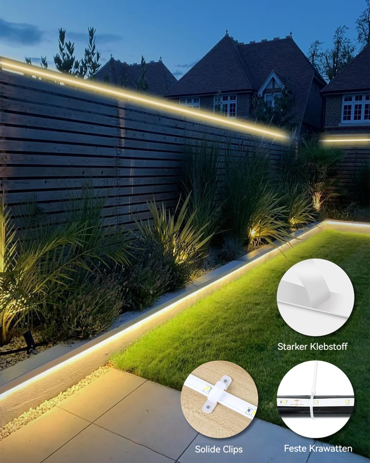 6M Solar LED Strip Lights Outdoor Waterproof with Self Adhesive, 8 Mode with Remote Timer, Perfect for Deck, Patio, Pathways, Camping Decor, Warm White