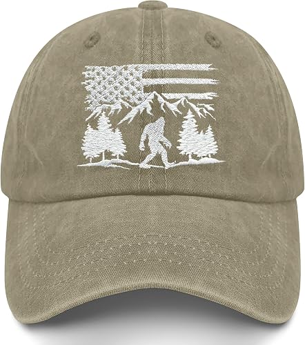 LKWENG Bigfoot Hats for Men, Bigfoot American Flag Mountain Hat Gifts for Women,
