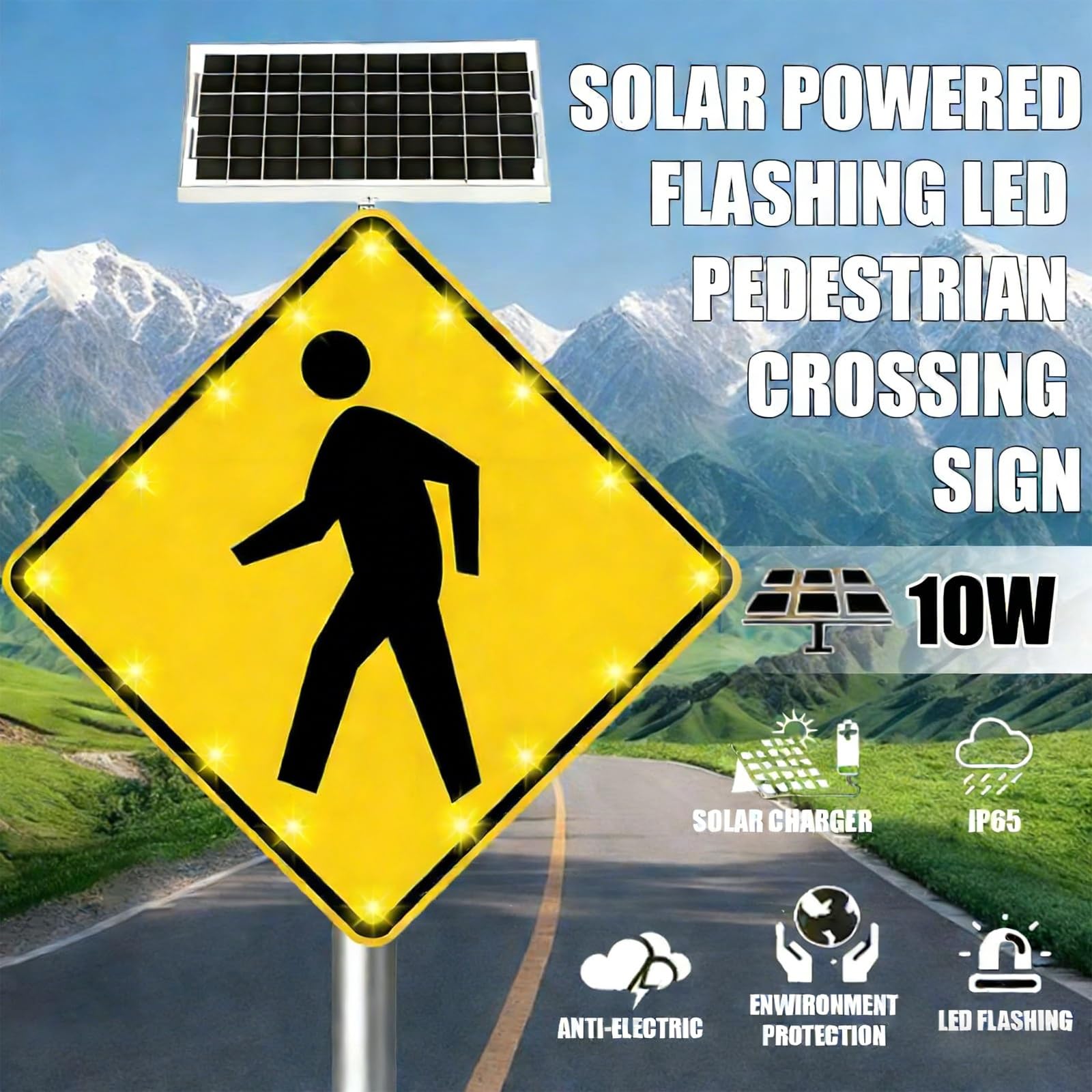 Señal de cruce de peatones alimentada por energía solar con LED de alto brillo para mejorar la visibilidad de la calle y la seguridad del tráfico