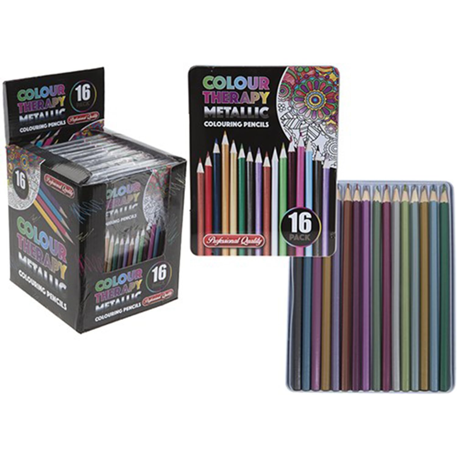 Pms Assorted Colours 16 Piece Asst Colour Therapy Pro Metallic Pencils In Tin Case