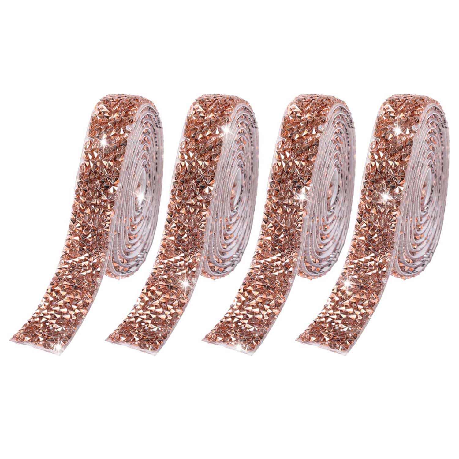 4 Rolls Rose Gold Resin Rhinestone Ribbons Self-Adhesive Crystal Ribbon Roll Glitter Resin Diamond Belt Bling Sparkling Diamond Ribbon Bling Stickers Wrap Crystal Roll for DIY Arts Crafts,10mm — image 1