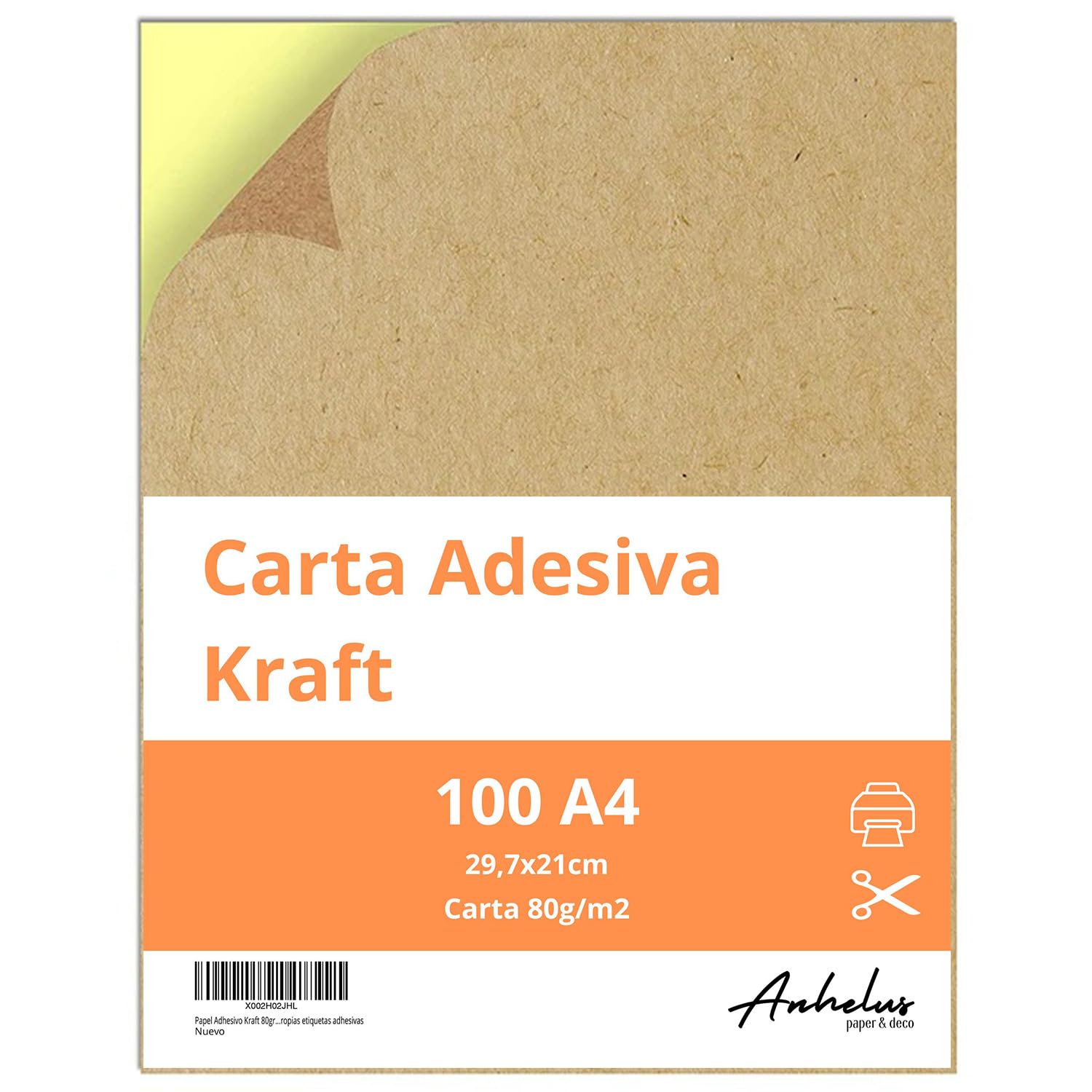 Carta adesiva per stampante A4 Kraft | 100 fogli adesivi | Etichette adesive A4 da stampare | Compatibile con stampanti inkjet e laser | Ideale per fai da te, manualità e creatività