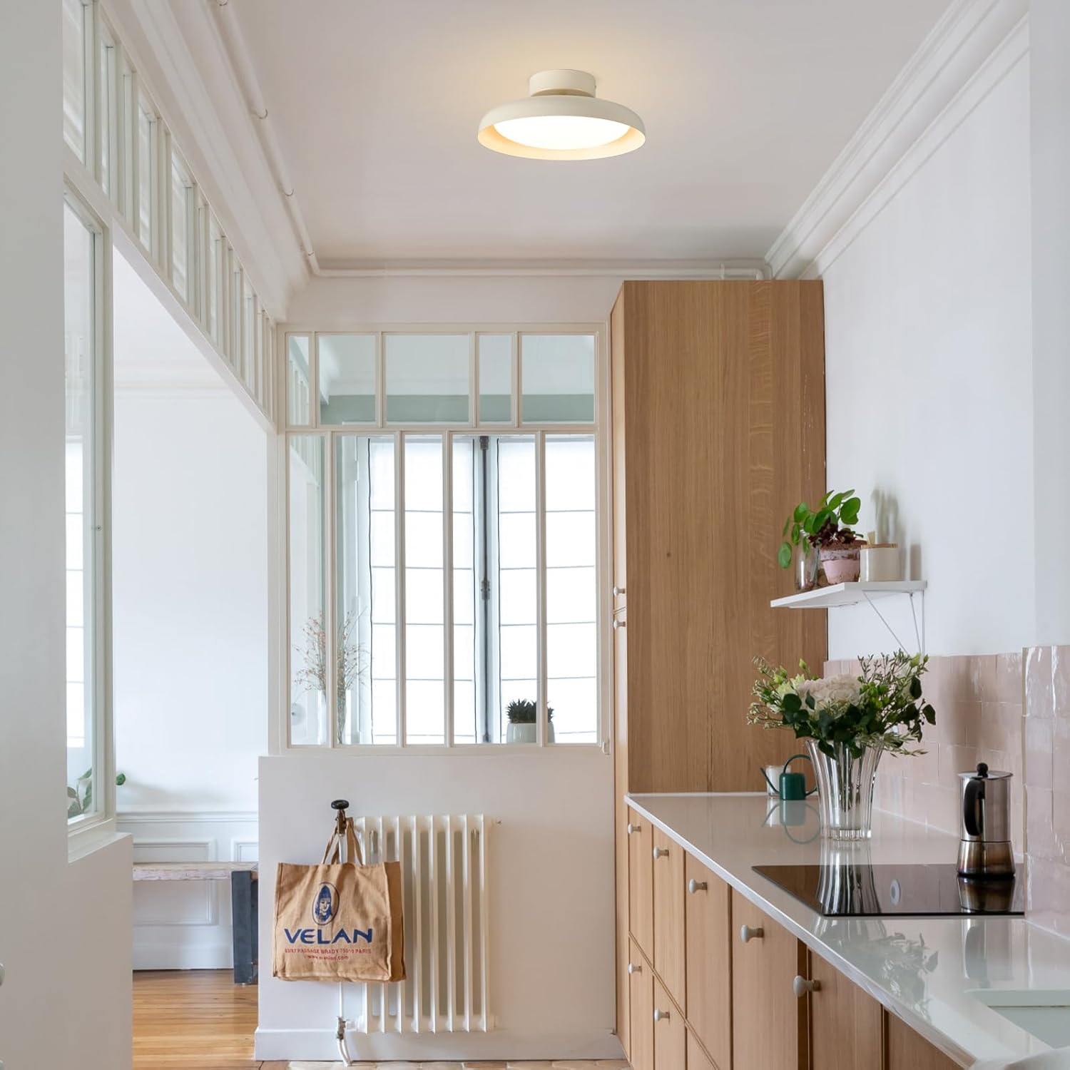 BISAMIYA Modern LED Ceiling Light, Brass Accent 12.6 Inch Semi Flush Mount Ceiling Light, Adjustable Angle Light Fixture, 3000K/Warm White/18W, for Hallway, Entryway, Kitchen Cream