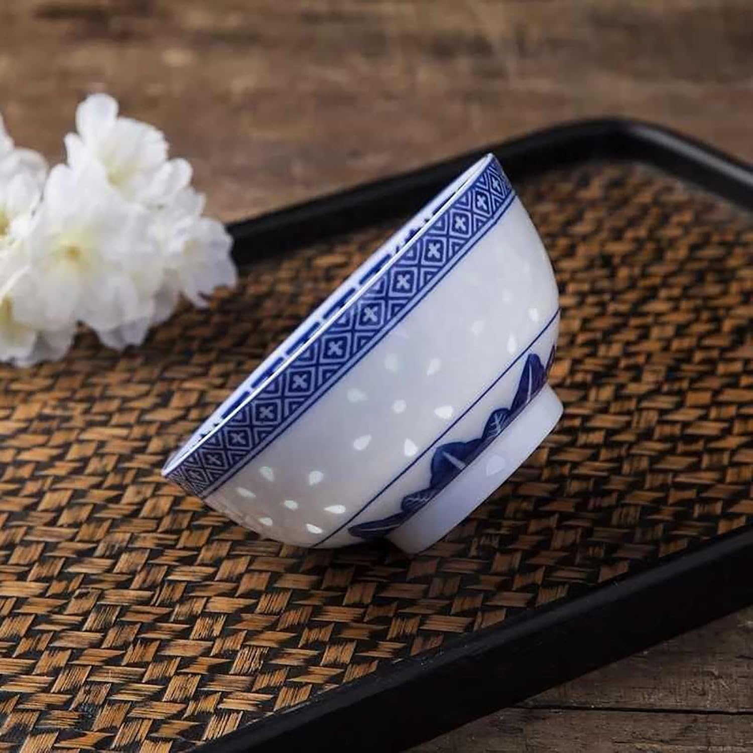 Keramik Ramen Schüssel Set, Blaue Und Weiße Porzellan Nudelschalen Für Suppe, Salat, Reis Und Asiatische Küche, Mikrowellen- Und Spülmaschinenfest, Chinesisches Drachendesign, 6in