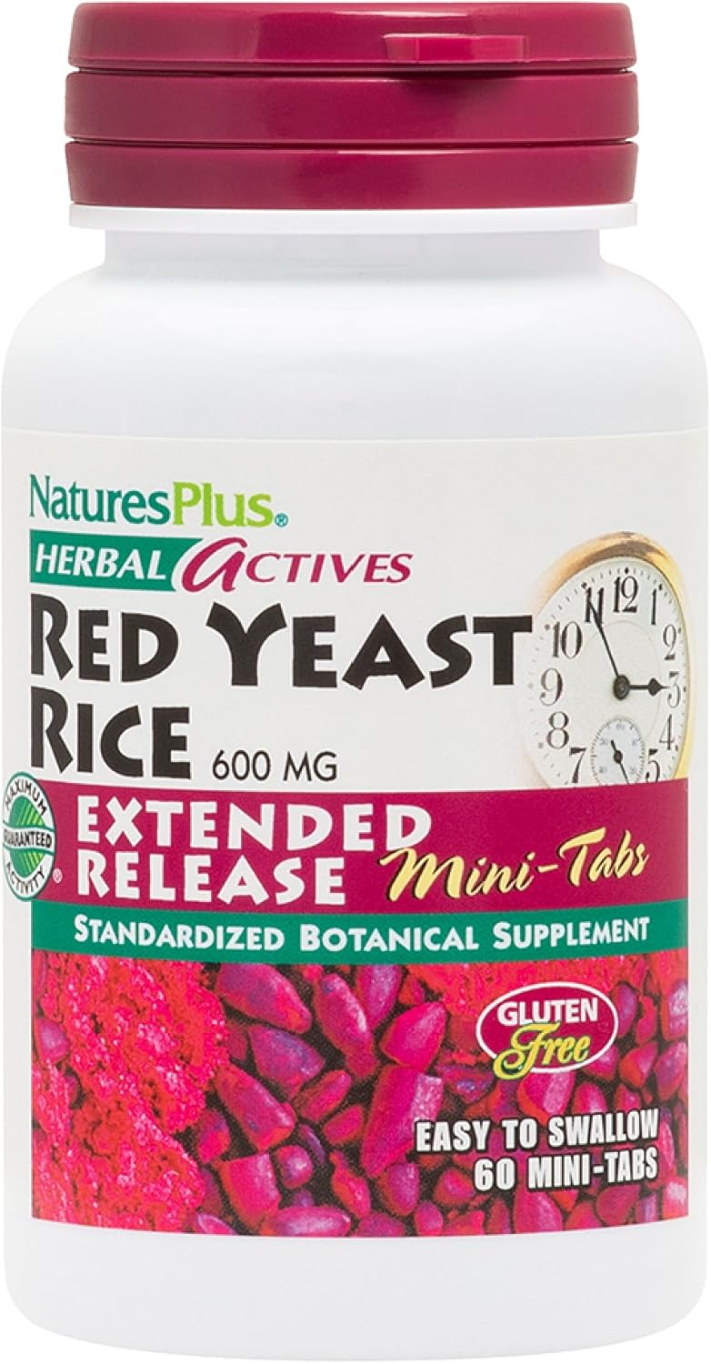 NaturesPlus Herbal Actives Red Yeast Rice, Extended Release - 60 Mini-Tabs - Non-GMO, Vegetarian, Gluten Free - 30 Servings