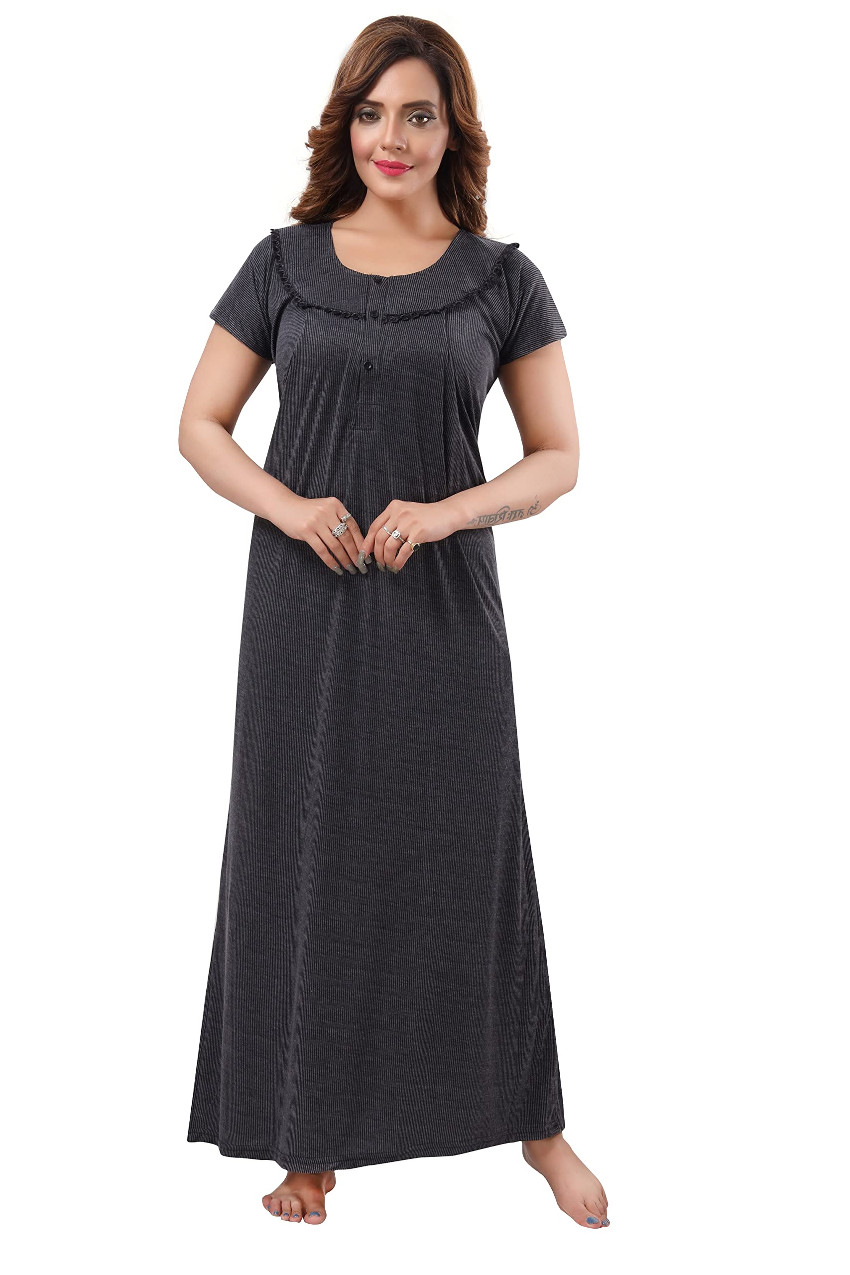 EladyWomen's Soft Hosiery Cotton Maxi Round Neck Front Button Full Length Nightwear Night Gown Nighty Sleepwear for Ladies Super Soft Comfortable Design.