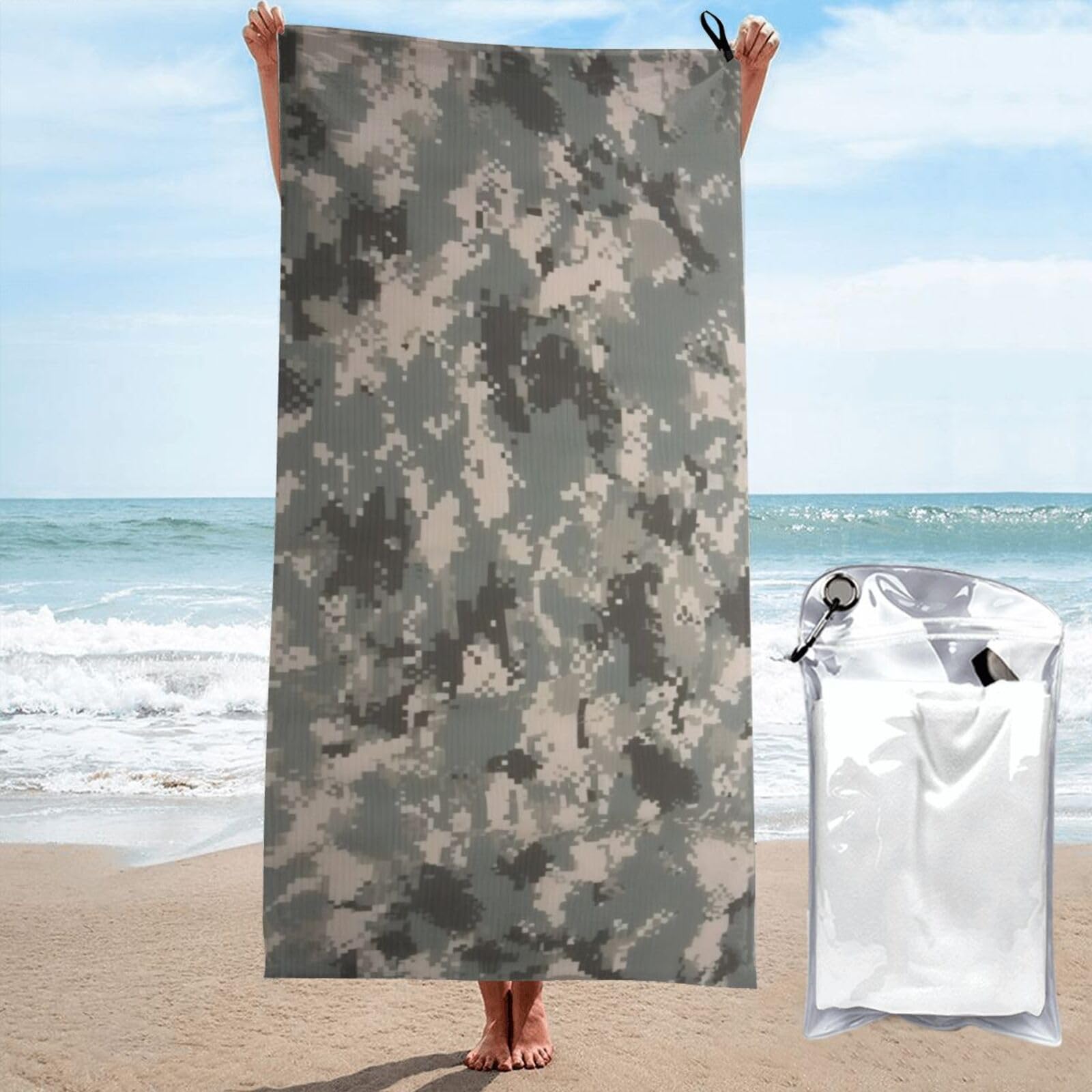 Bryptxztxt Army Digital Camouflage Microfibre Beach Towels For Adults - Oversized Extra Large 160x80cm Quick Dry Sand Free Lightweight Towel For Swimming, Beach, Yoga, Camping, And Gym