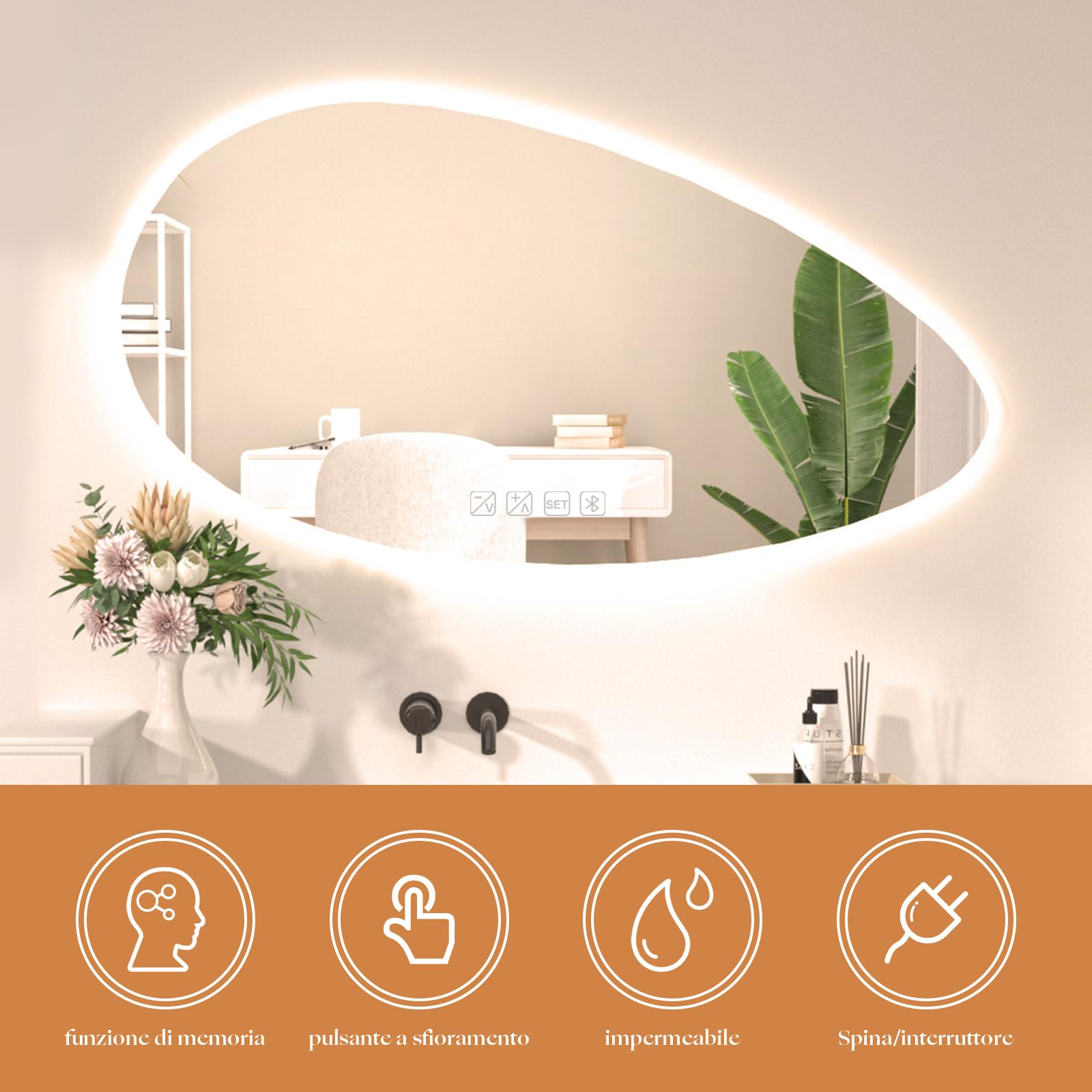 LED Bathroom Mirror with Lights,Wall-Mounted with Bluetooth Speaker,Anti-Fog, 3 Color Temperature, Dimmable Brightness,IP65 Waterproof Three-Color Light + defog + Bluetooth 50x80cm