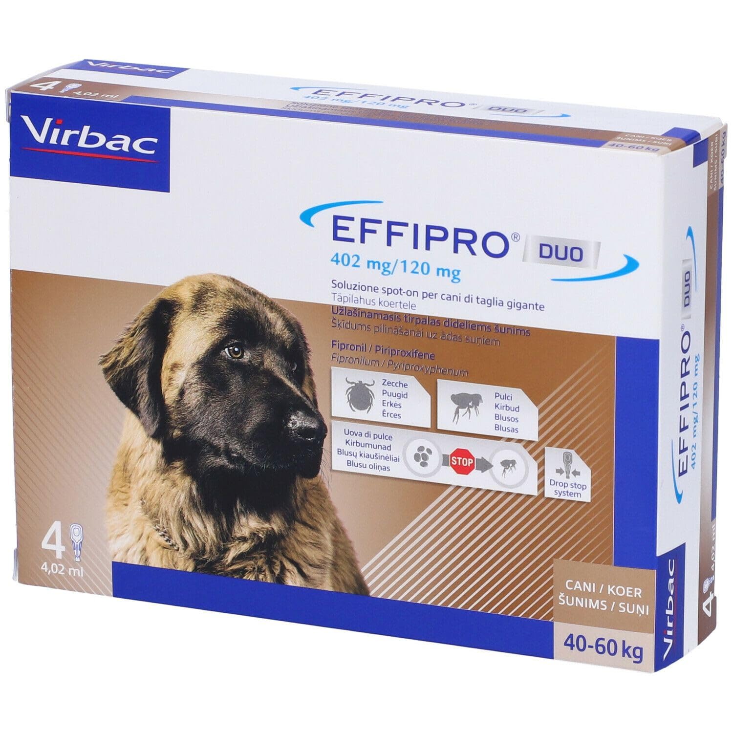 Virbac Effipro Lot de 4 pipettes pour Chiens XLarge 40-60 kg