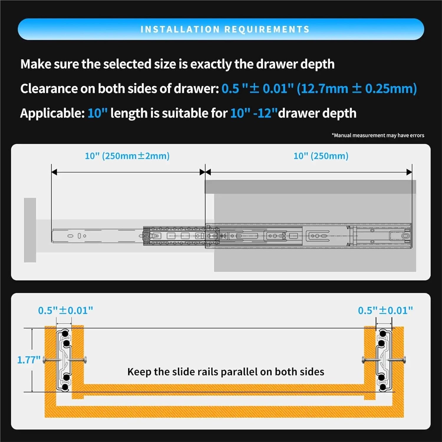 Drawer Slides 100-lb. 1-Pair (2 Pieces) Full Extension Push-to-Open Galvanized/Electrophoretic Drawer Slides Set(14inch(350mm))